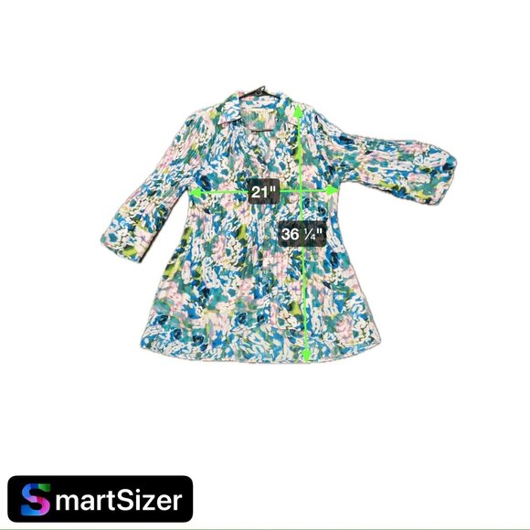 Sunny Leigh Womens Floral Pleated Sheer Blouse Multi-Color Button-Up Sz 1X - Picture 8 of 10